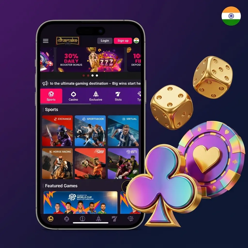Dhamakaplay app casino games including slots, live roulette, blackjack, Andar Bahar, Teen Patti, and Aviator crash game