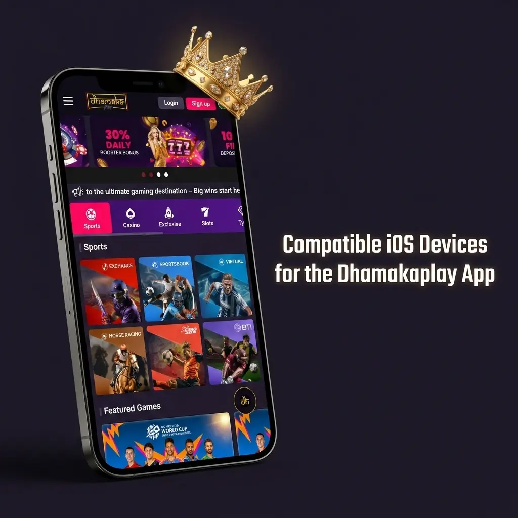 Compatible iOS devices for Dhamakaplay app including iPhone X to 15 series and iPad models from 6th generation onward