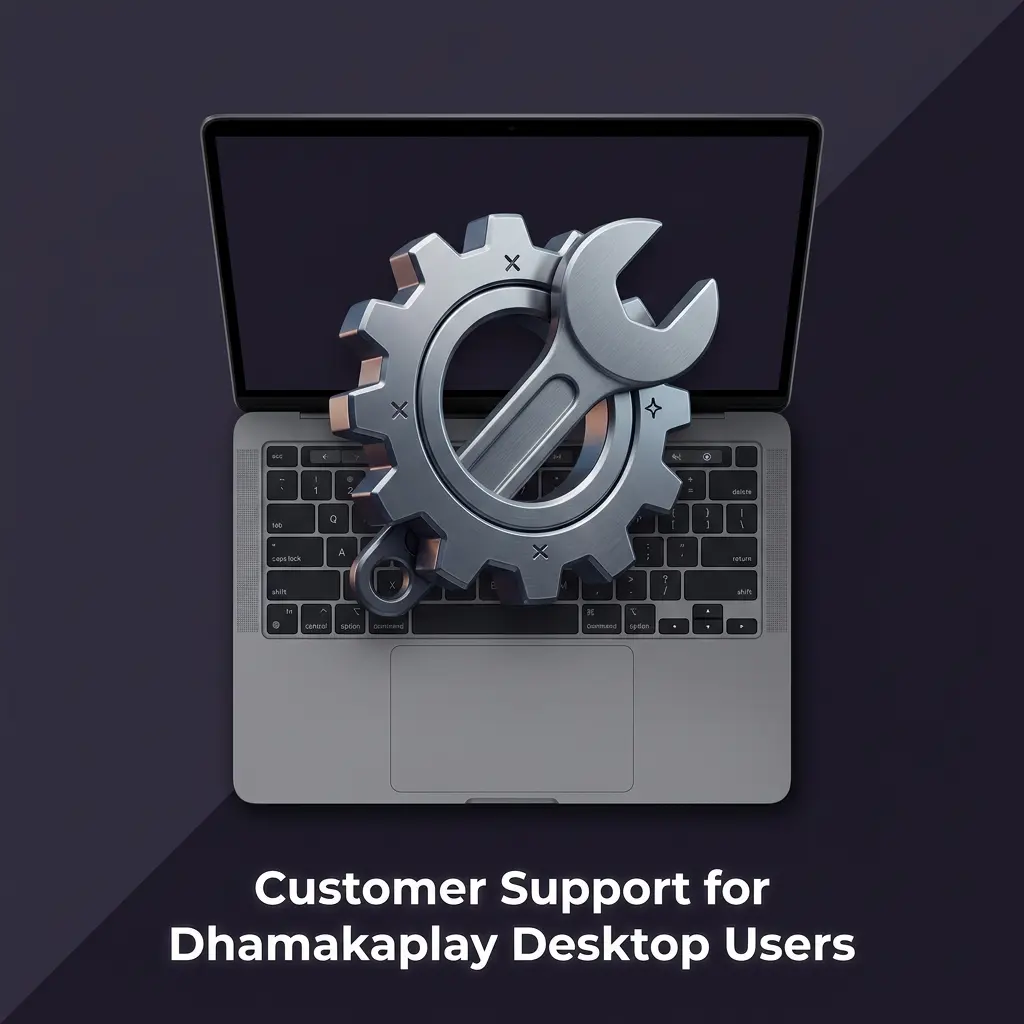 Dhamakaplay desktop customer support options including live chat, email, phone, and social media channels