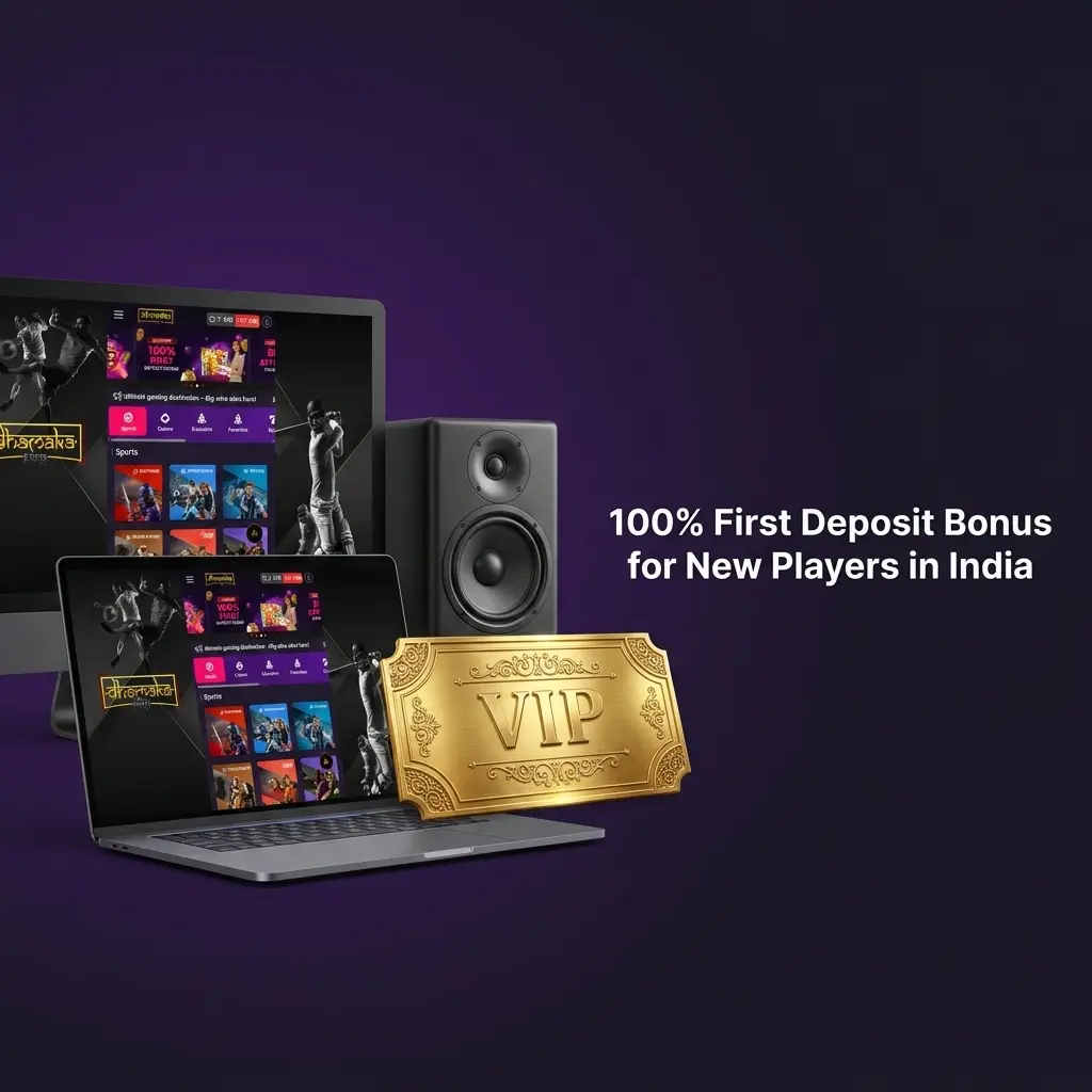 Dhamakaplay 100% first deposit bonus up to INR 20,000 for new players in India with 30x wagering requirements