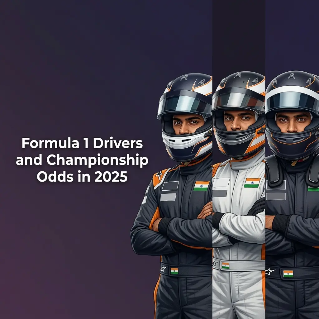 2025 Formula 1 driver lineup with championship odds for all ten constructors including Red Bull, Ferrari, and McLaren