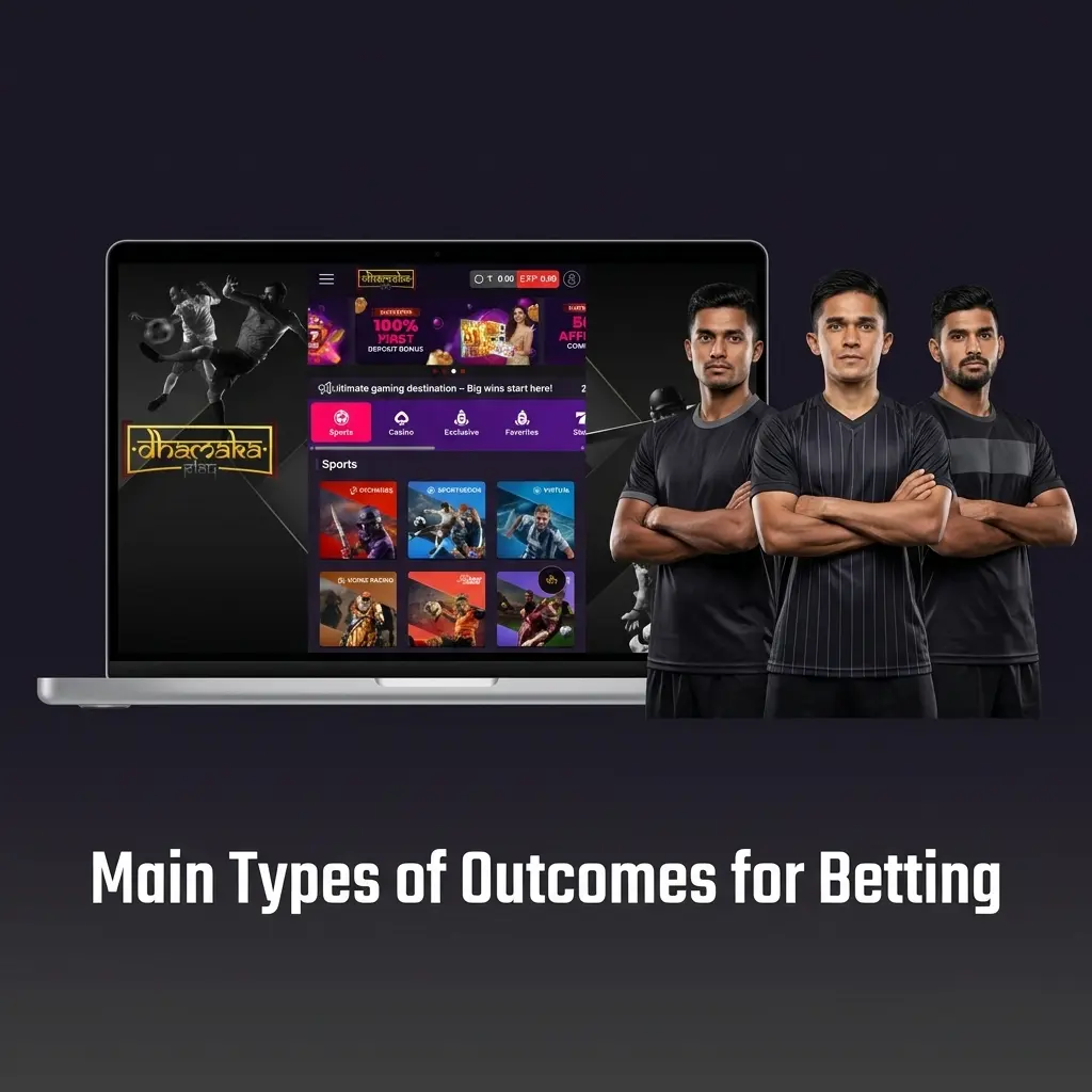 Diagram showing main betting outcome types including 1X2, Double Chance, Totals, Handicap, and BTTS explained
