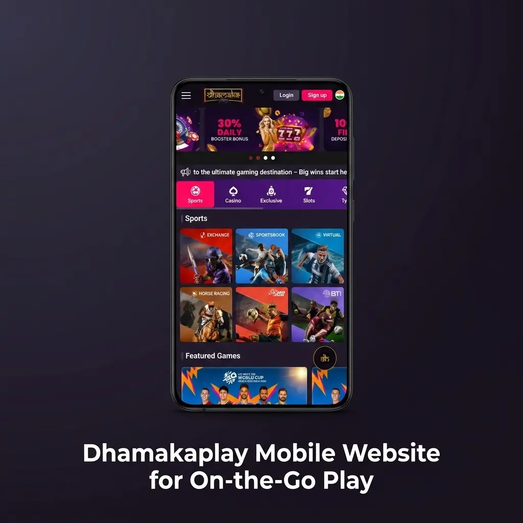 Dhamakaplay mobile website with full betting and casino access on any browser, no app download required in India