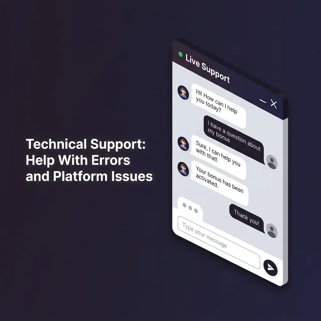Technical support team resolving platform errors, payment issues, game crashes, and login failures with live chat and email assistance.