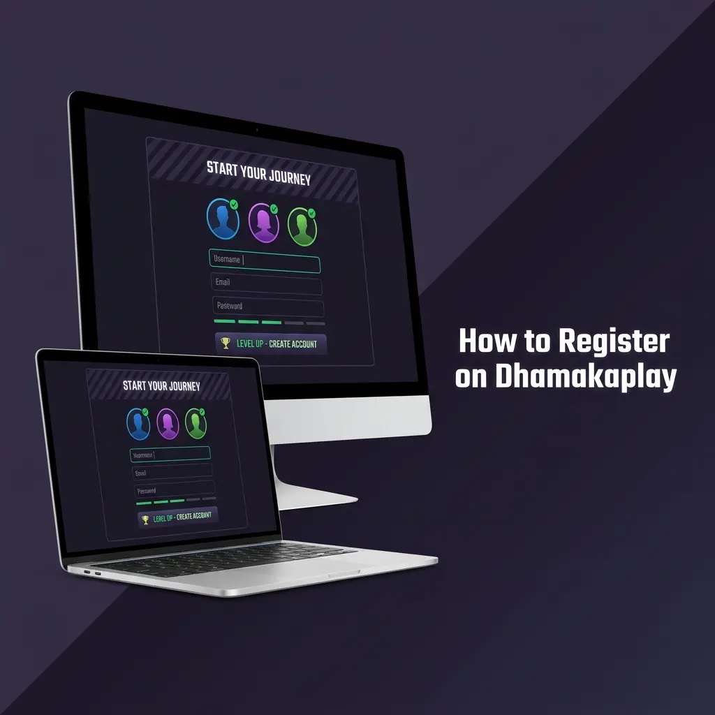 Step-by-step Dhamakaplay registration guide showing sign-up form fields for sports betting and casino account creation in India