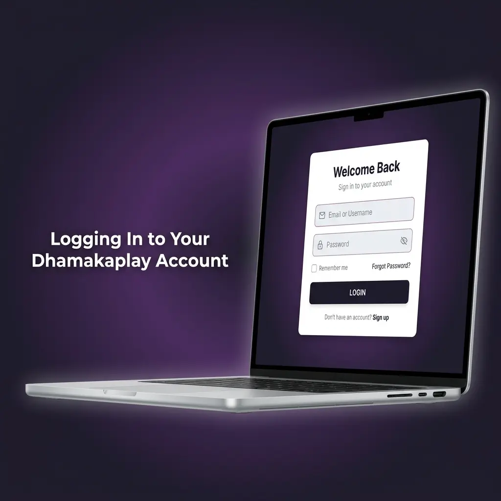 Dhamakaplay account login page showing email and password fields with step-by-step sign-in instructions