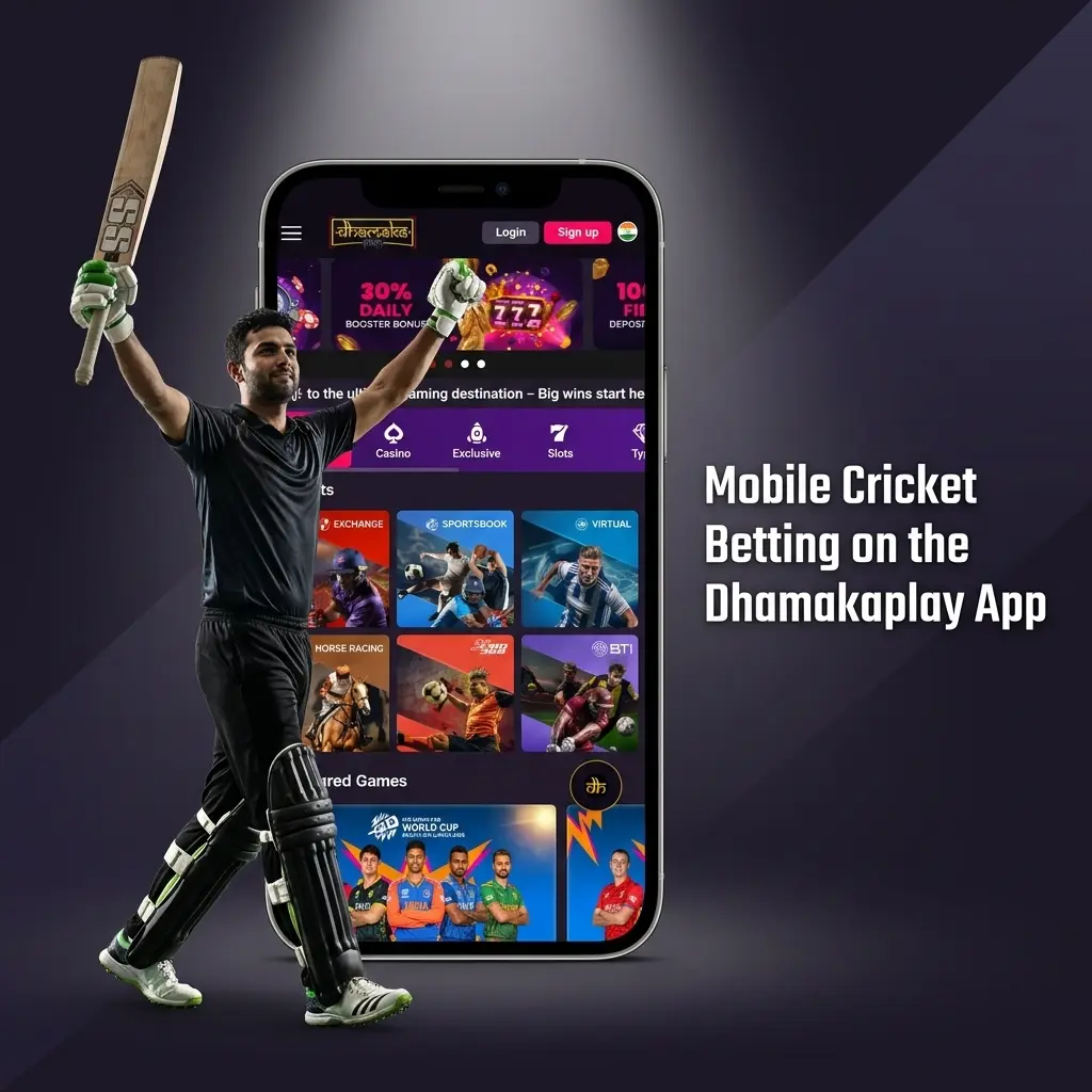 Dhamakaplay app mobile cricket betting interface showing live markets and one-tap bet placement on Android and iOS
