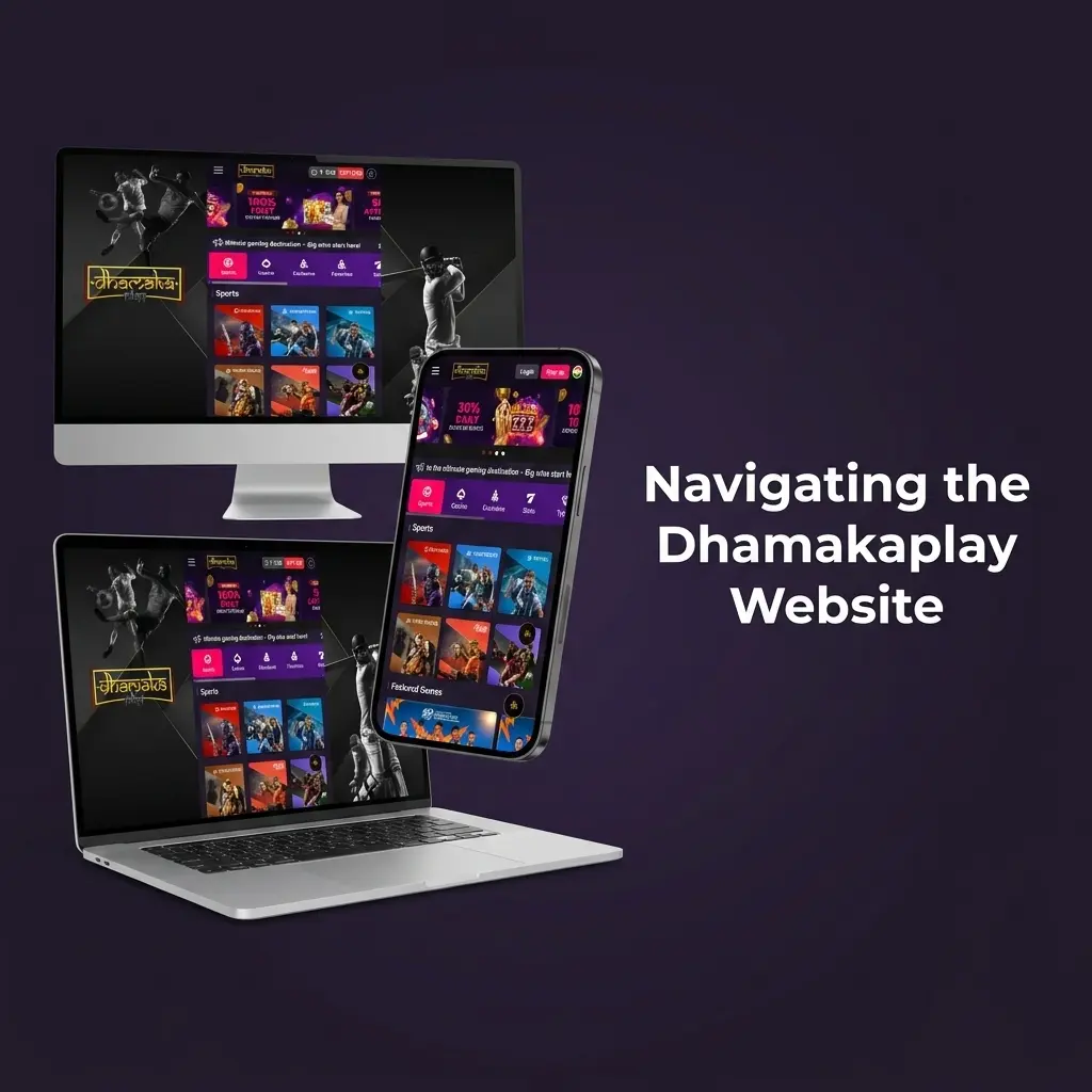 Dhamakaplay website navigation bar showing Sports, Casino, Live Betting and Promotions sections for India users