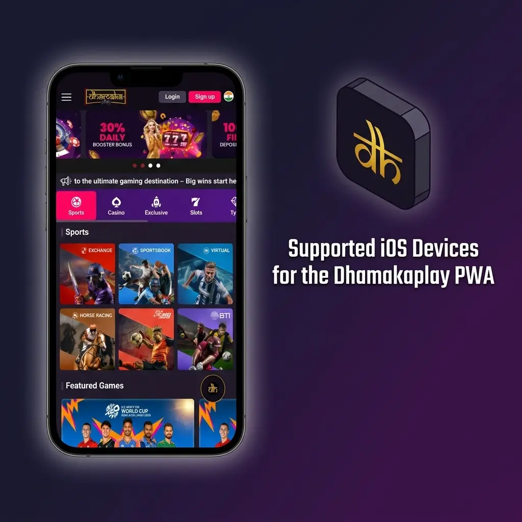 Dhamakaplay PWA supported Apple devices including iPhone 11 to 15, iPad Air, Mini, and Pro models on iOS 12 or above