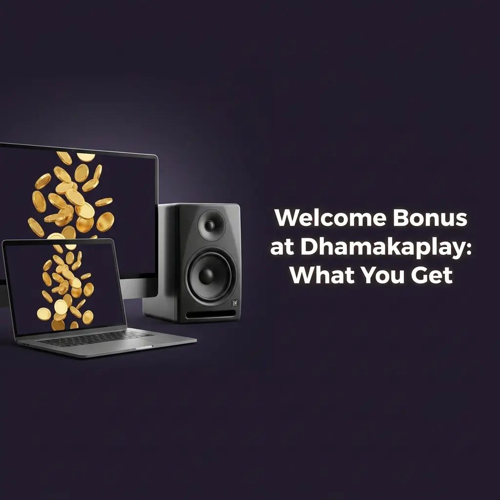 Dhamakaplay welcome bonus table showing 100% first deposit match up to INR 10,000 with 30x wagering requirement